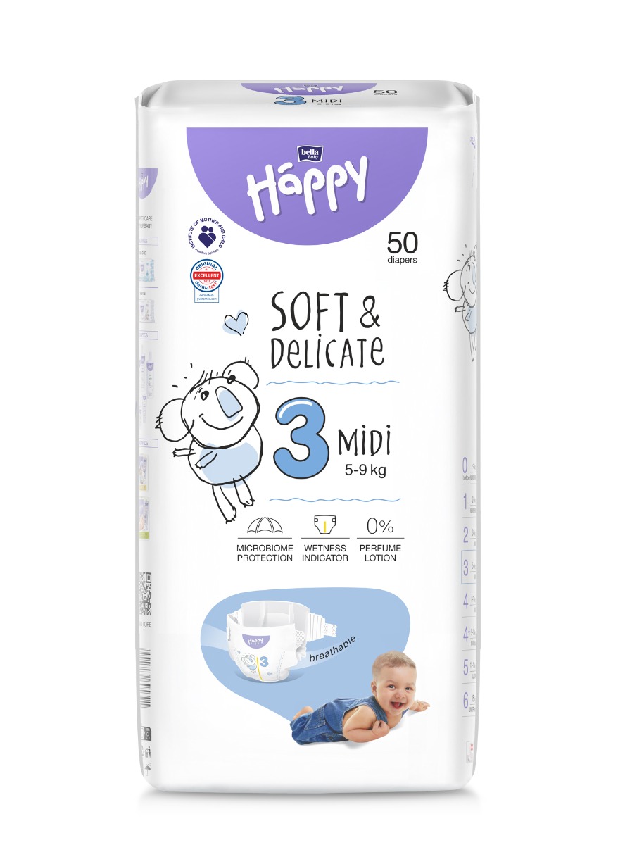 Bella Baby Happy Soft&Delicate 3 Midi 5–9 kg dětské pleny 50 ks Bella