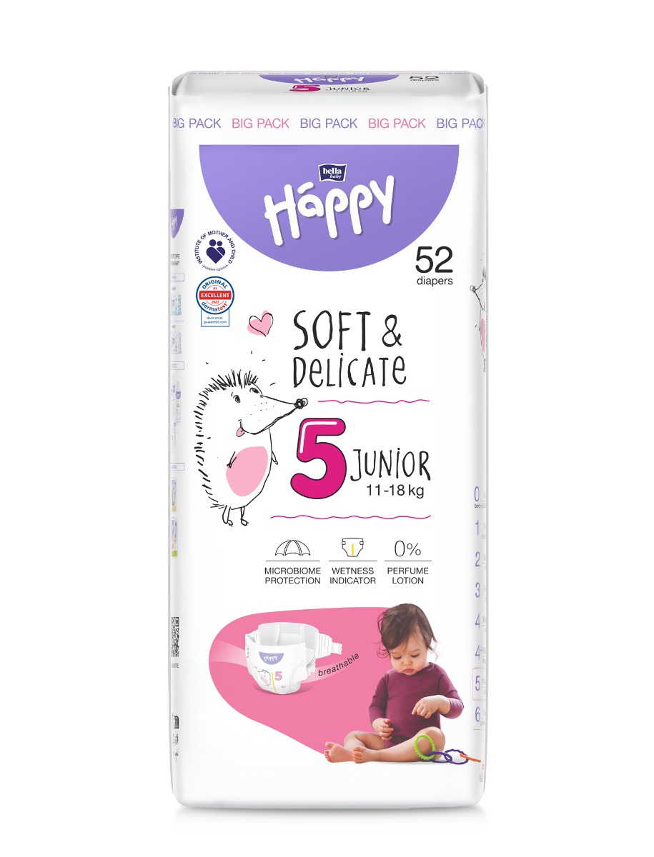 Bella Baby Happy Soft&Delicate 5 Junior 11–18 kg dětské pleny 52 ks Bella