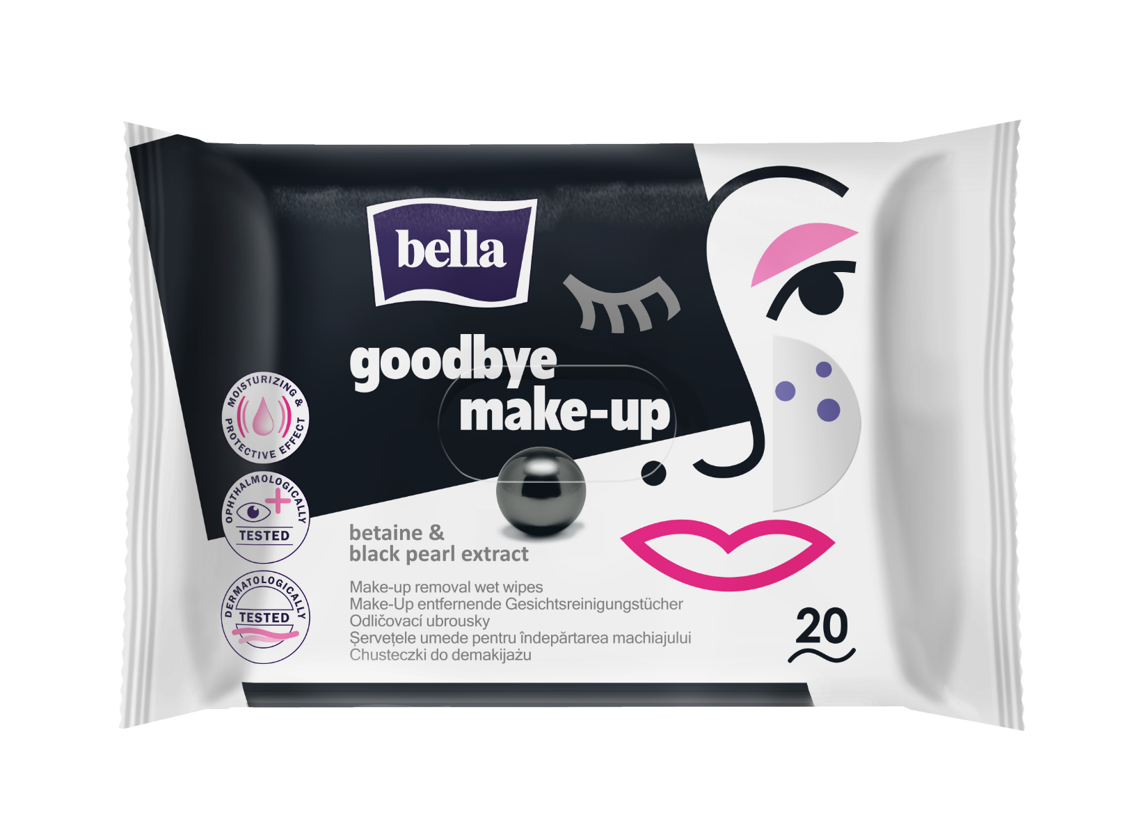 Bella Odličovací vlhčené ubrousky na make-up betain 20 ks Bella