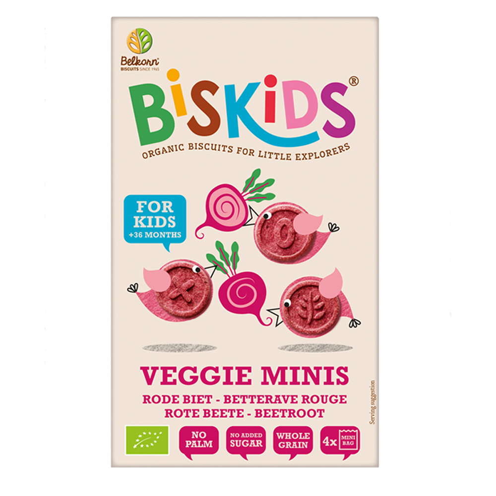Biskids BIO dětské celozrnné mini sušenky s červenou řepou 120 g Biskids