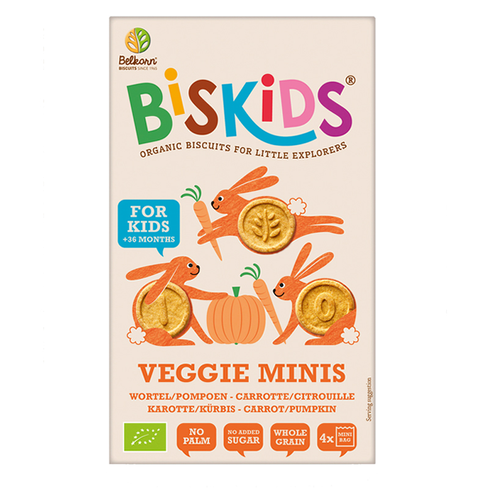 Biskids BIO dětské celozrnné mini sušenky s mrkví a dýní 120 g Biskids