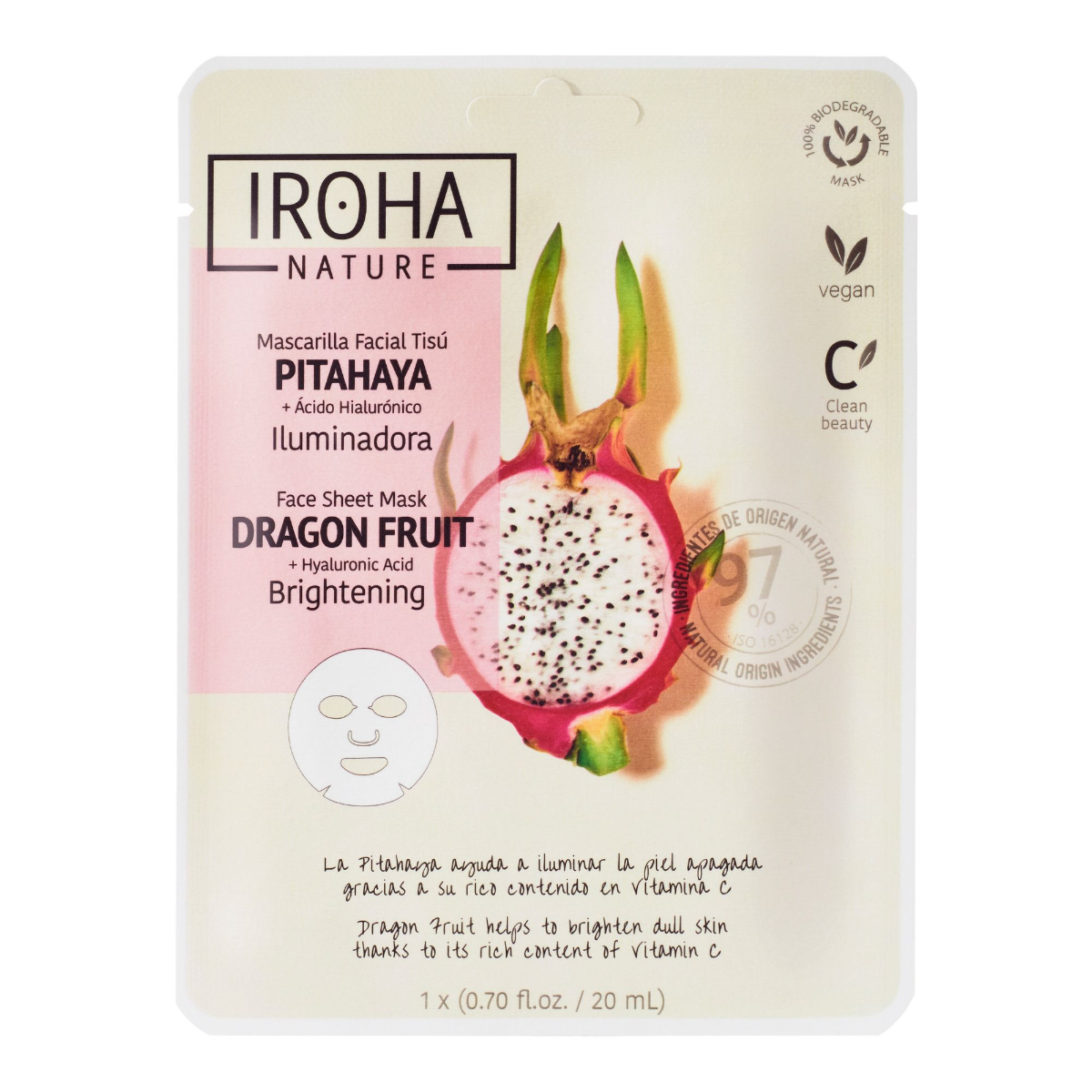 Iroha nature Rozjasňující maska na obličej Dračí ovoce 20 ml Iroha nature