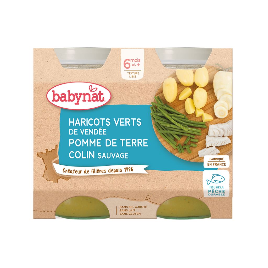 Babybio Babynat Brambory a zelené fazolky s aljašskou treskou 2x200 g Babybio