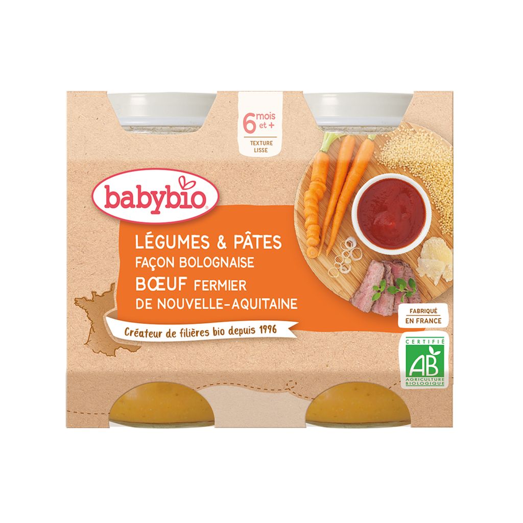 Babybio Boloňské těstoviny s farmářským hovězím masem 2x200 g Babybio