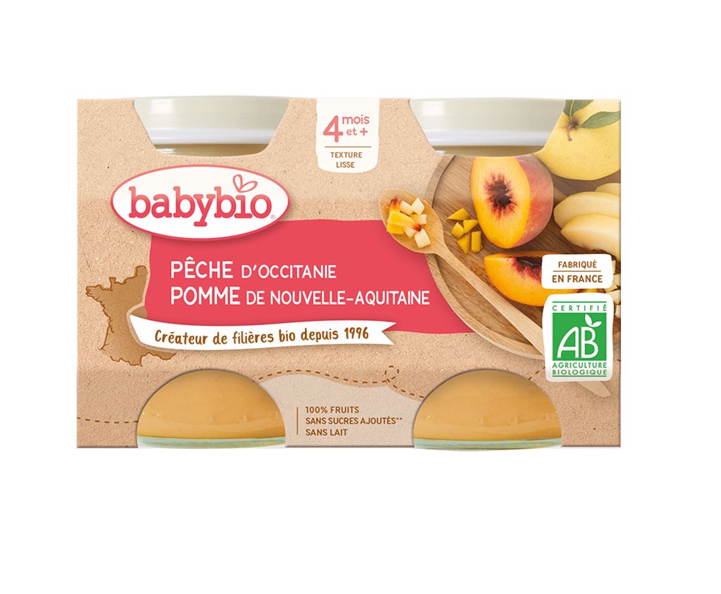 Babybio Broskev a jablko 2x130 g Babybio