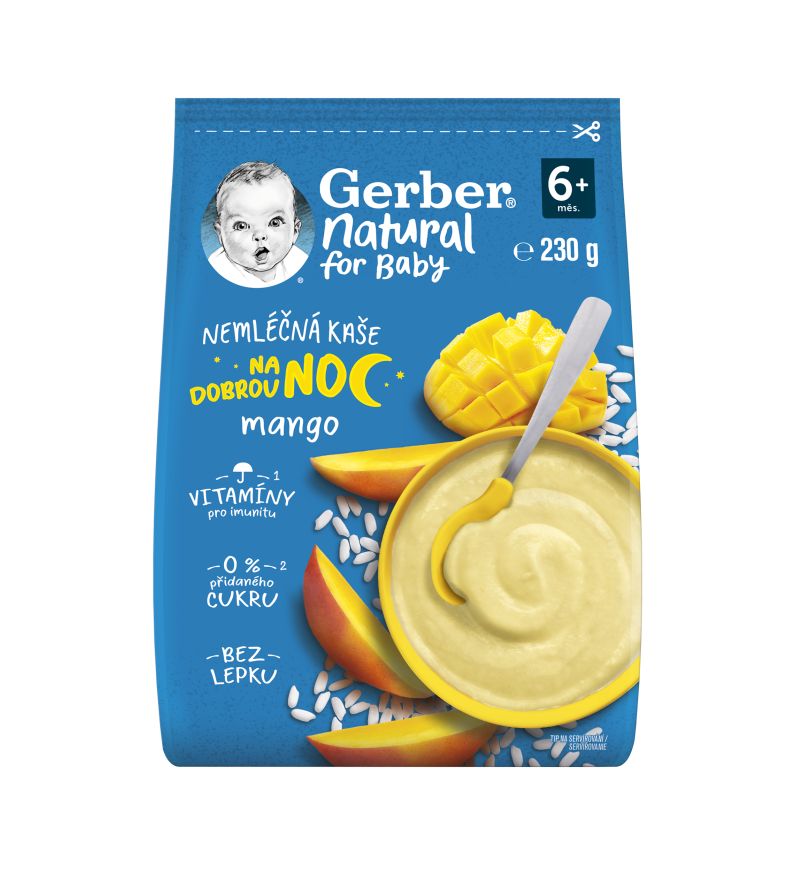 Gerber Natural for Baby Nemléčná kaše na dobrou noc mango 6m+ 230 g Gerber