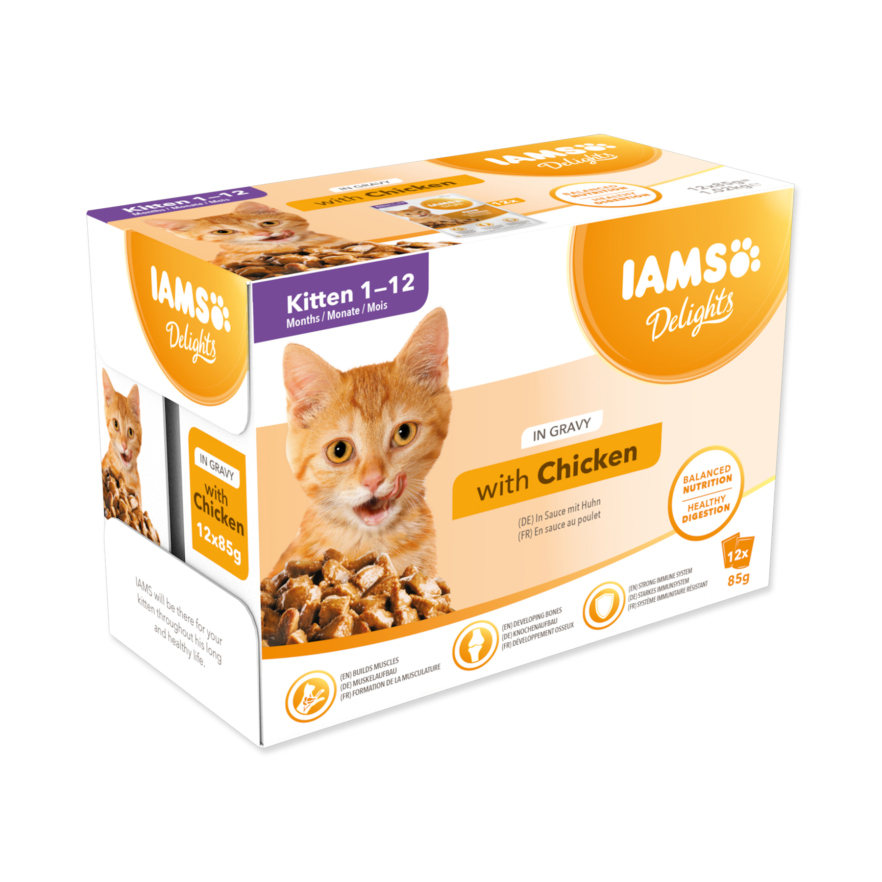 IAMS Delights Kitten Kuře v omáčce kapsičky multipack 12x85 g IAMS