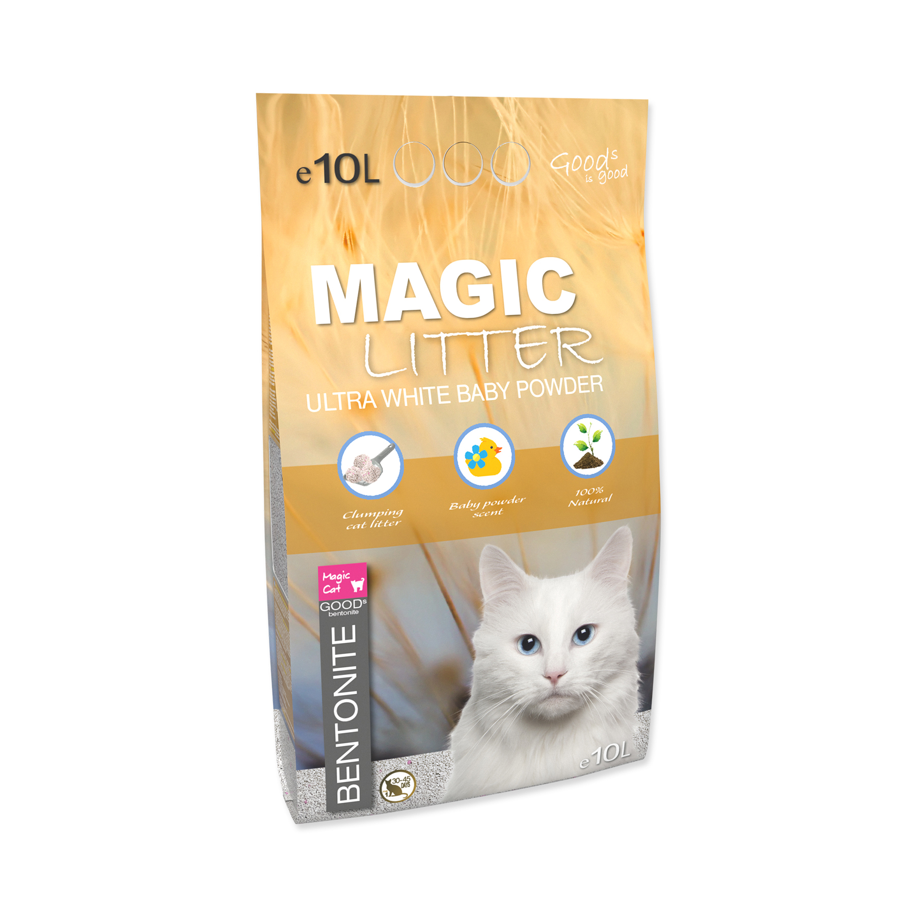 Magic Litter Bentonite Ultra White Baby Powder kočkolit 10 l Magic Litter