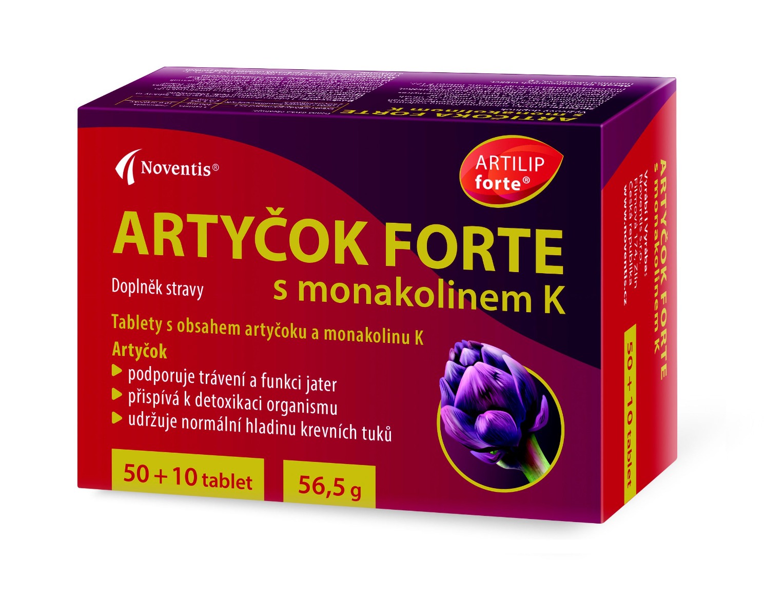 Noventis Artyčok Forte s monakolinem K 50+10 tablet Noventis