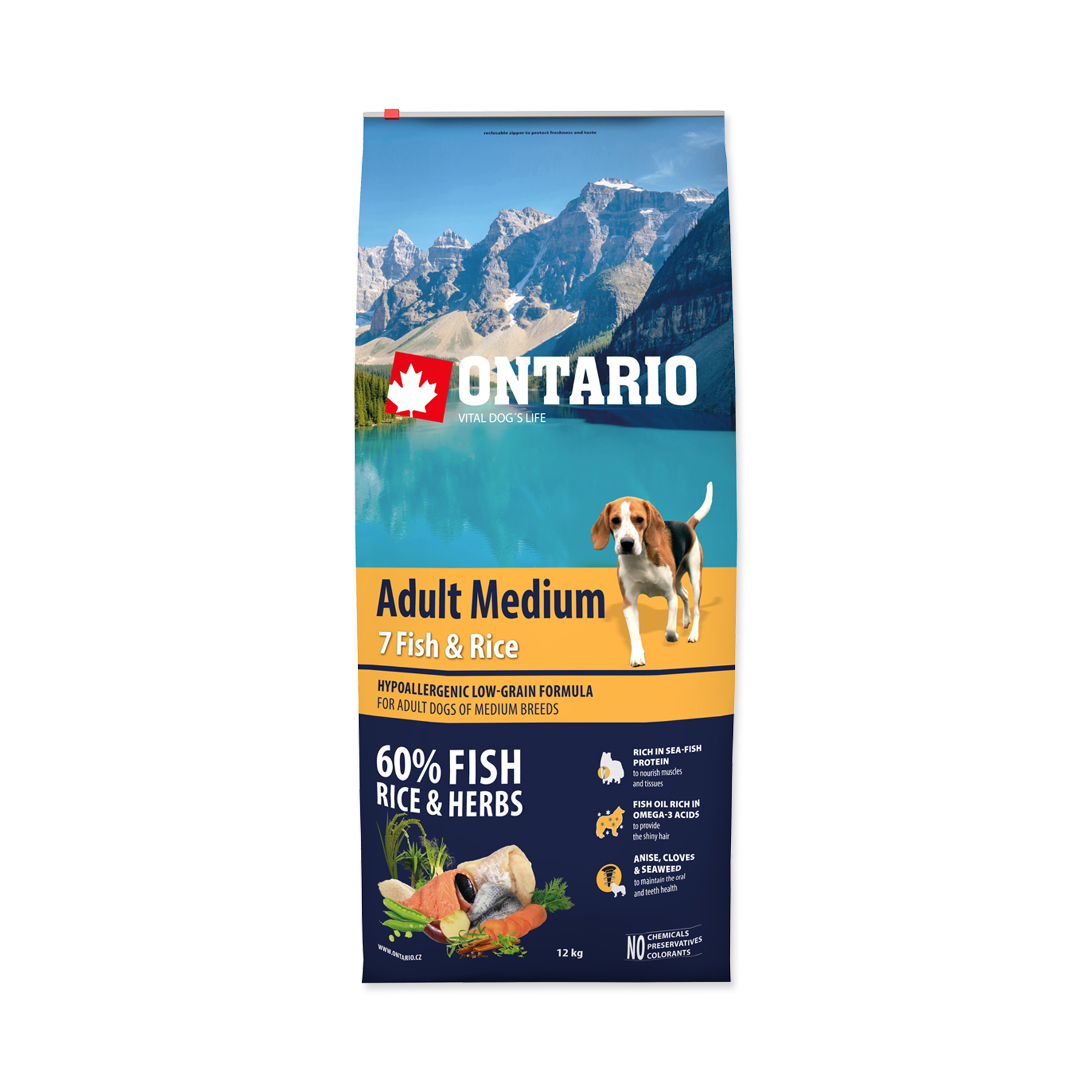Ontario Adult Medium Fish&Rice granule 12 kg Ontario