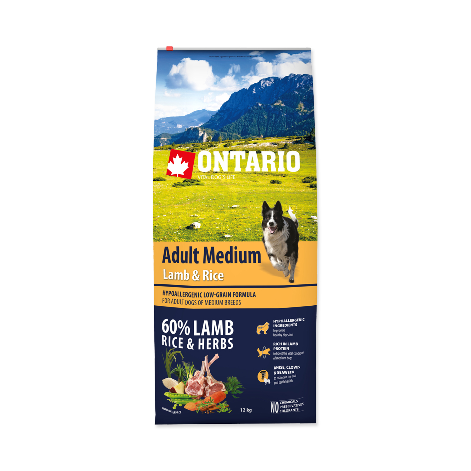 Ontario Adult Medium Lamb&Rice granule 12 kg Ontario