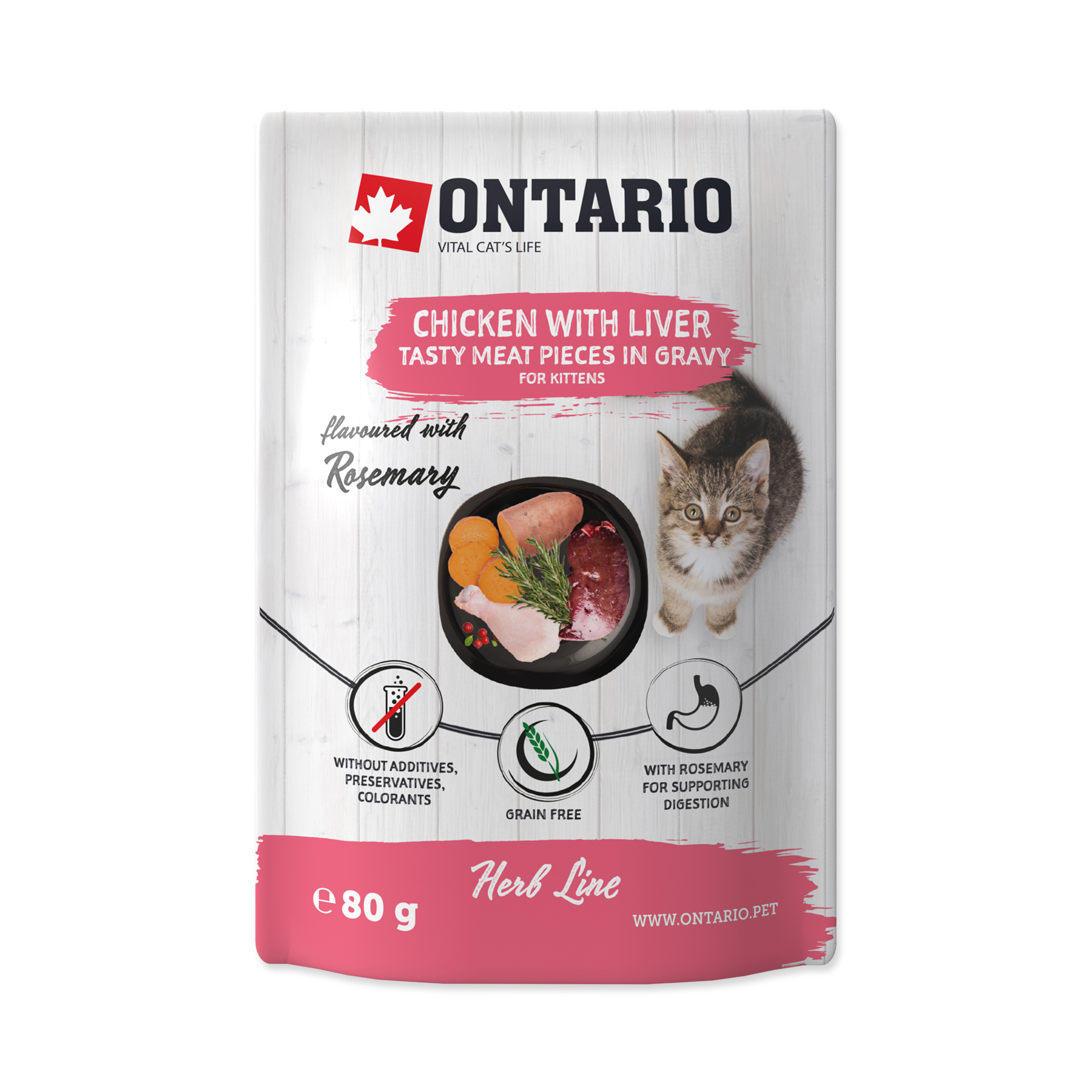 Ontario Kitten Kuřecí s játry v omáčce kapsička 80 g Ontario