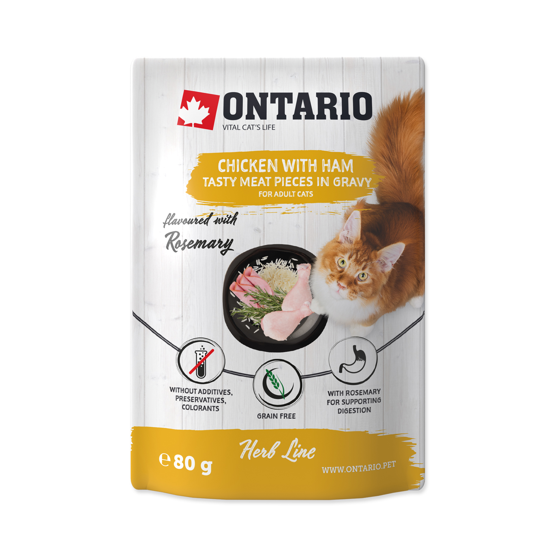 Ontario Kuřecí se šunkou v omáčce kapsička 80 g Ontario