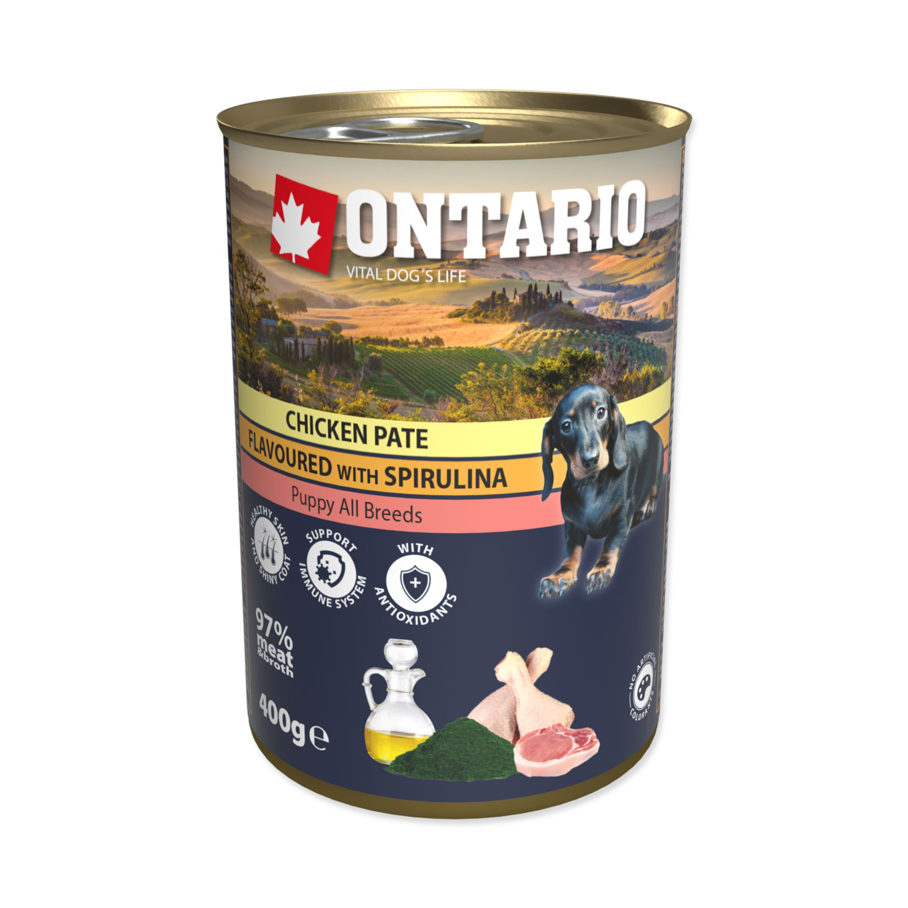 Ontario Puppy Kuřecí paté se spirulinou konzerva 400 g Ontario