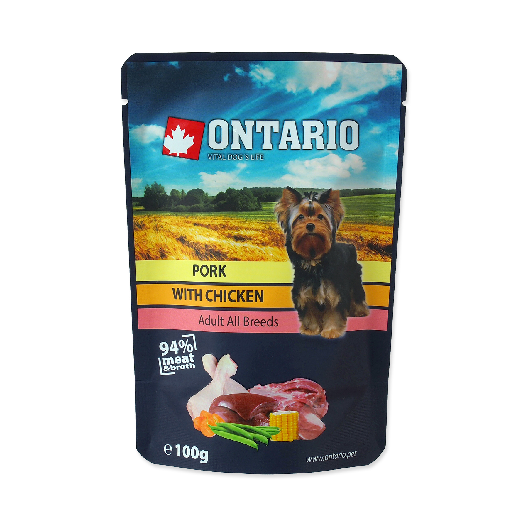 Ontario Vepřové s kuřecím ve vývaru kapsička 100 g Ontario
