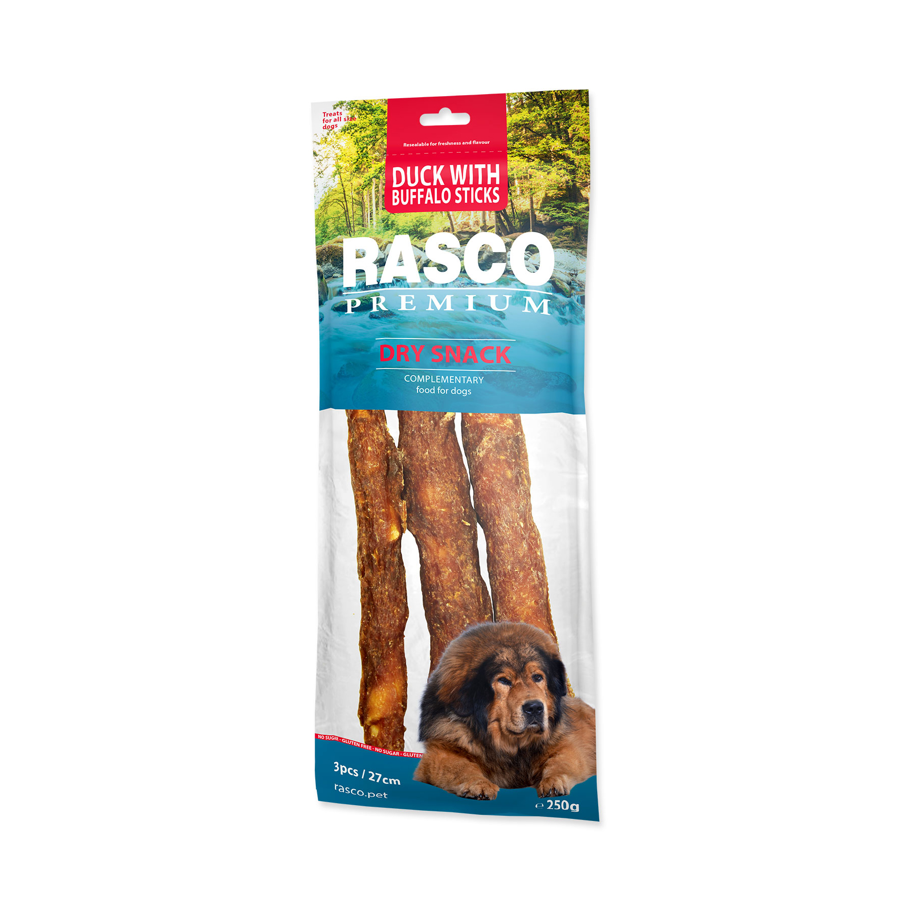 Rasco Premium Bůvolí tyčinky obalené kachním 3 ks 27 cm 250 g Rasco Premium