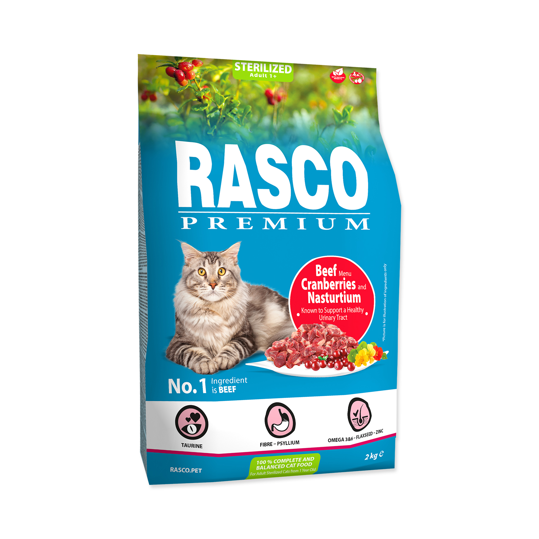 Rasco Premium Sterilized Hovězí s brusinkou a lichořeřišnicí granule 2 kg Rasco Premium