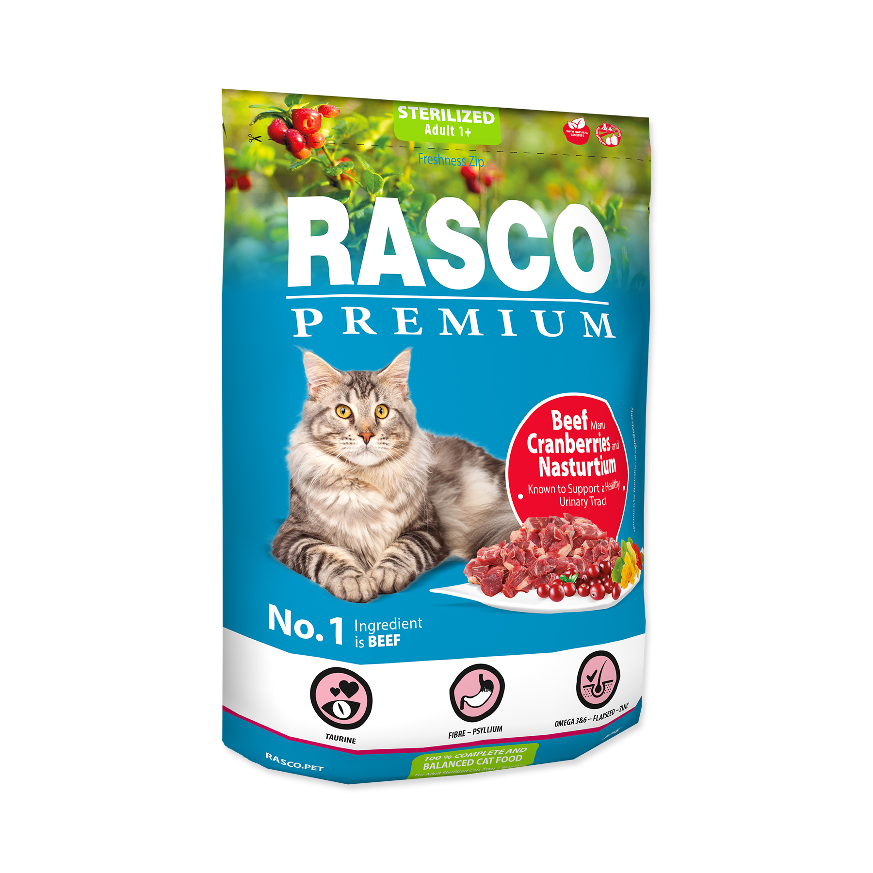 Rasco Premium Sterilized Hovězí s brusinkou a lichořeřišnicí granule 400 g Rasco Premium