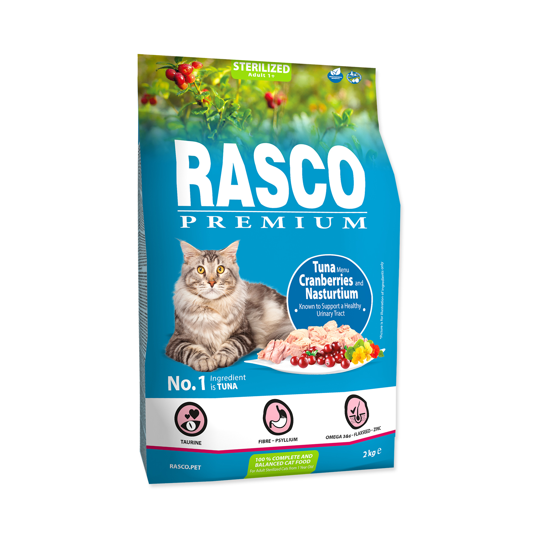 Rasco Premium Sterilized Tuňák s brusinkou a lichořeřišnicí granule 2 kg Rasco Premium