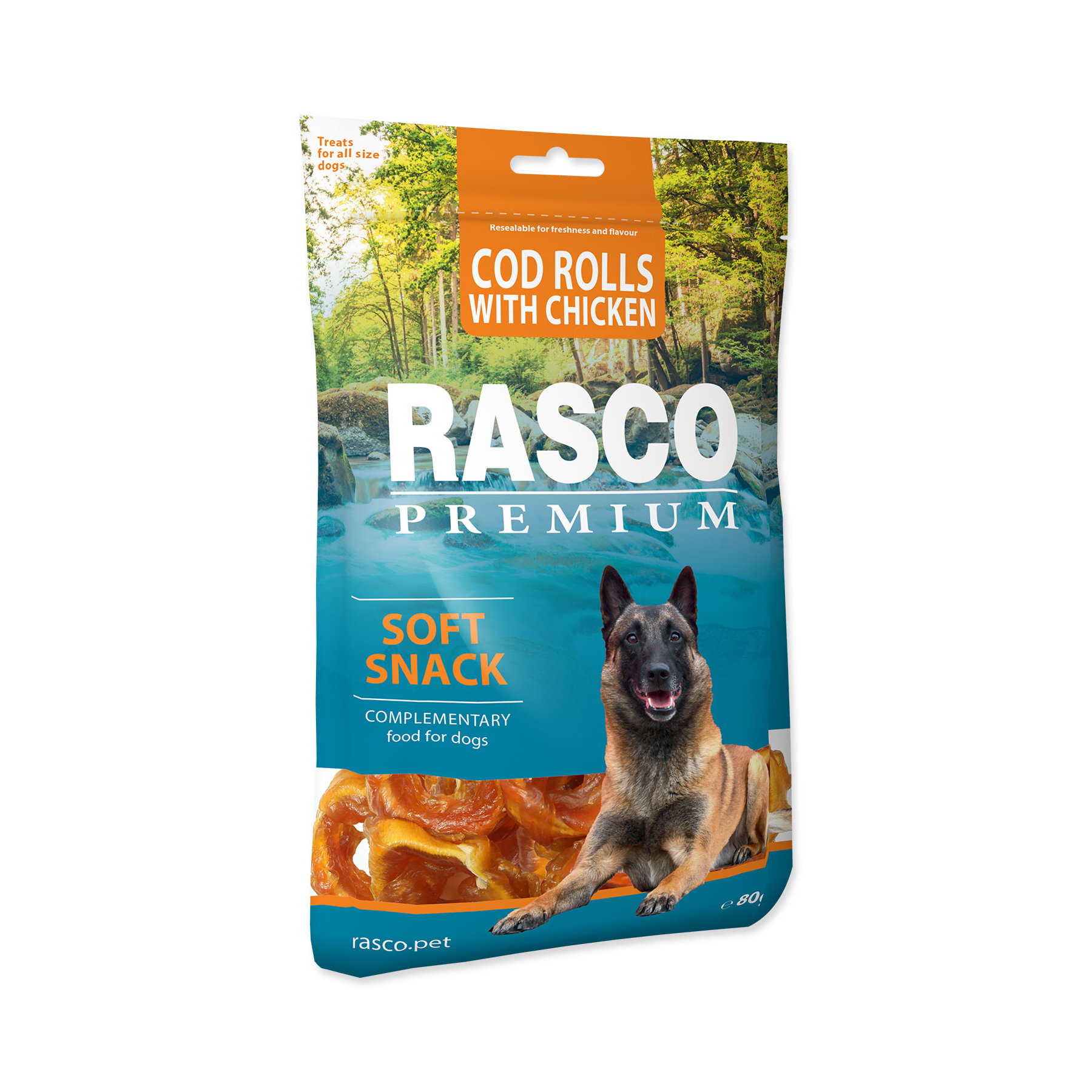 Rasco Premium Tresčí rolky obalené kuřecím 80 g Rasco Premium