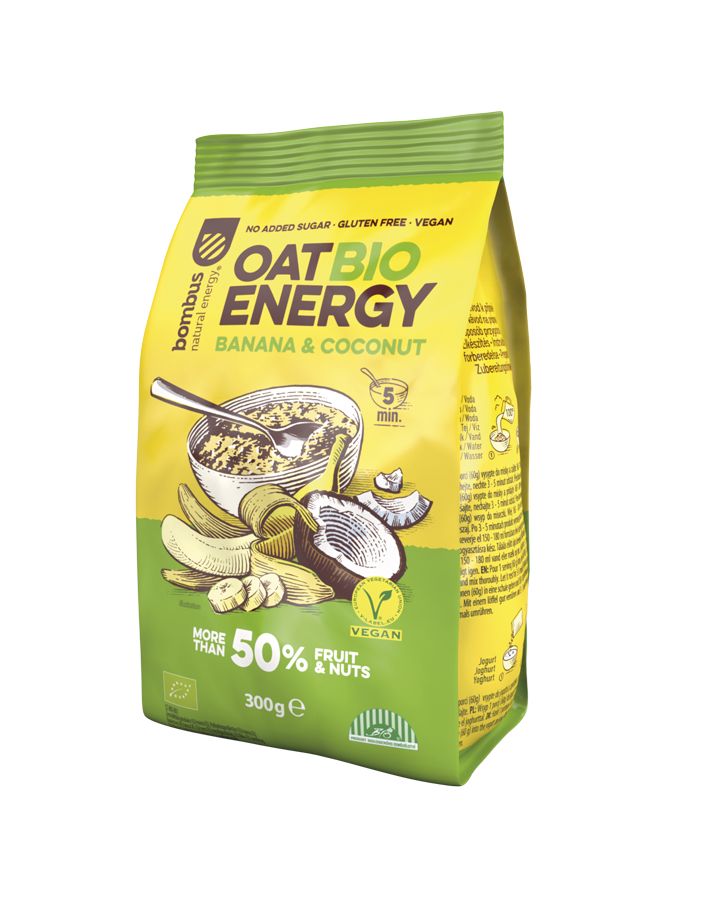 Bombus Oat Energy Banana & coconut BIO ovesná kaše 300 g Bombus