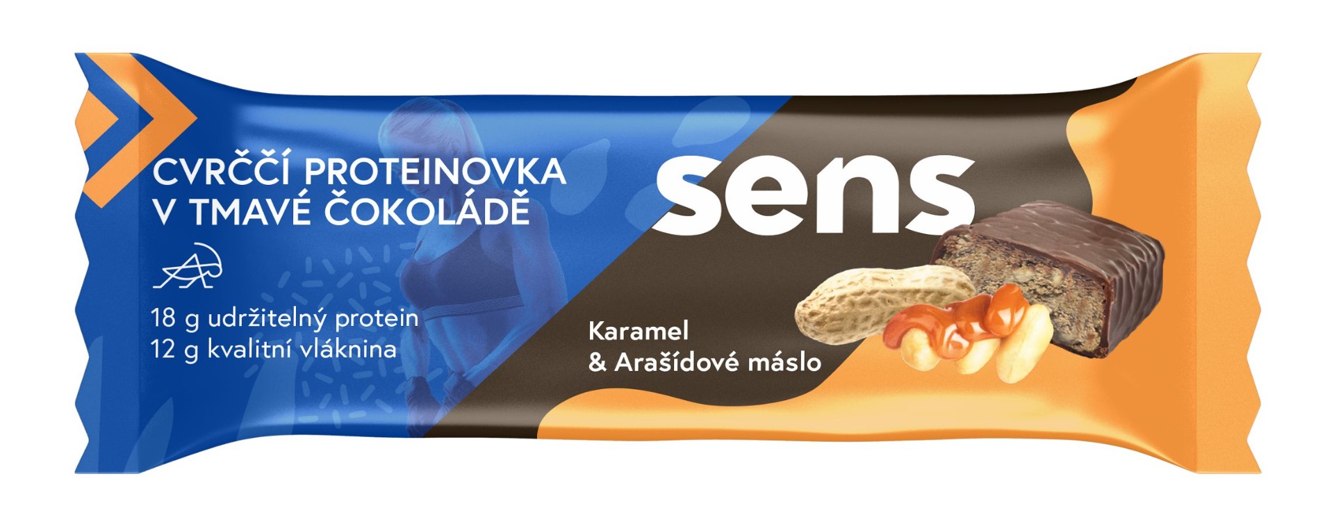 SENS Cvrččí proteinovka v tmavé čokoládě Karamel & Arašídové máslo 60 g SENS