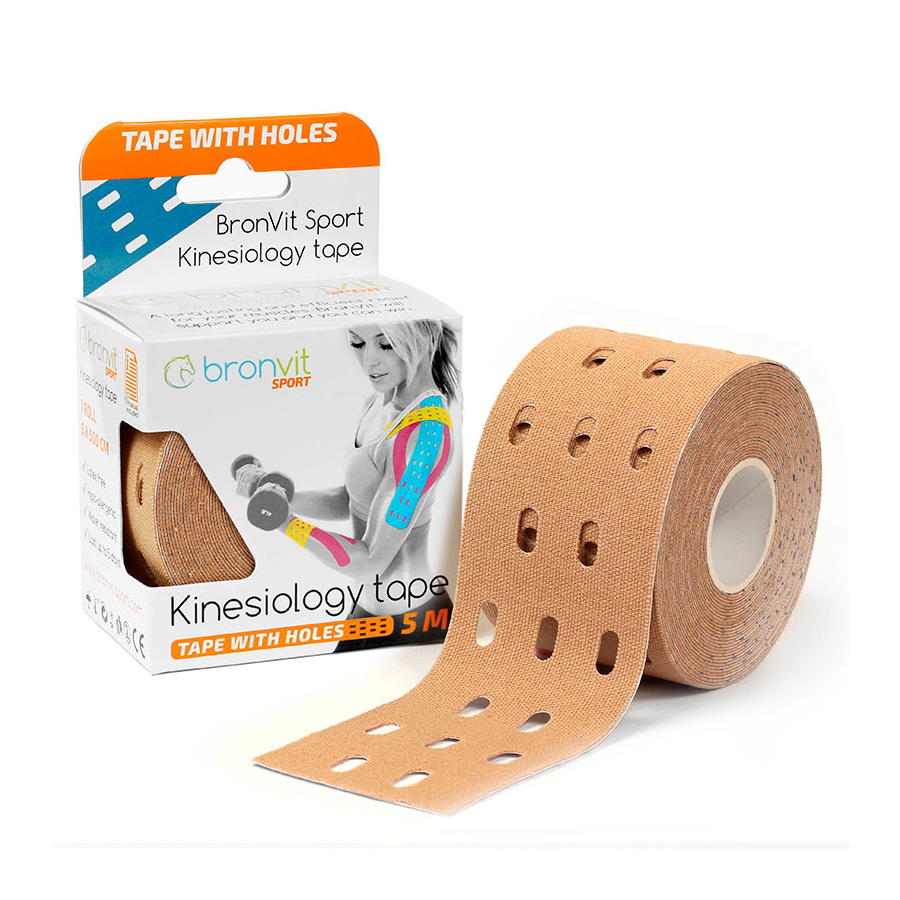 BronVit Sport Kinesio Tape děrovaný 5 cm x 5 m tejpovací páska béžová BronVit Sport