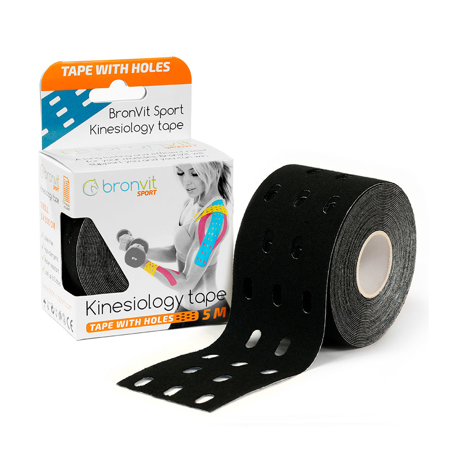 BronVit Sport Kinesio Tape děrovaný 5 cm x 5 m tejpovací páska černá BronVit Sport