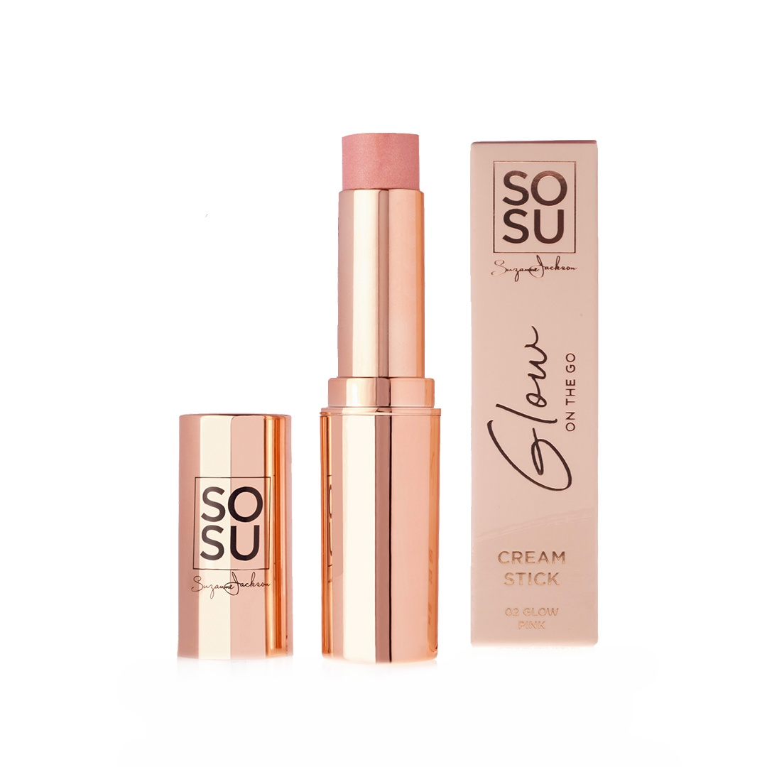 SOSU Cosmetics Glow on the go tvářenka v tyčince se třpytkami Pink 7 g SOSU