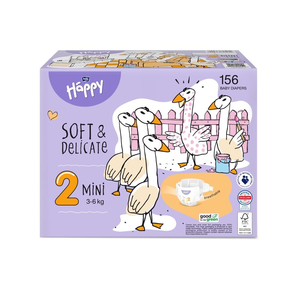 Bella Baby Happy Soft&Delicate 2 Mini 3-6 kg dětské pleny box 156 ks Bella