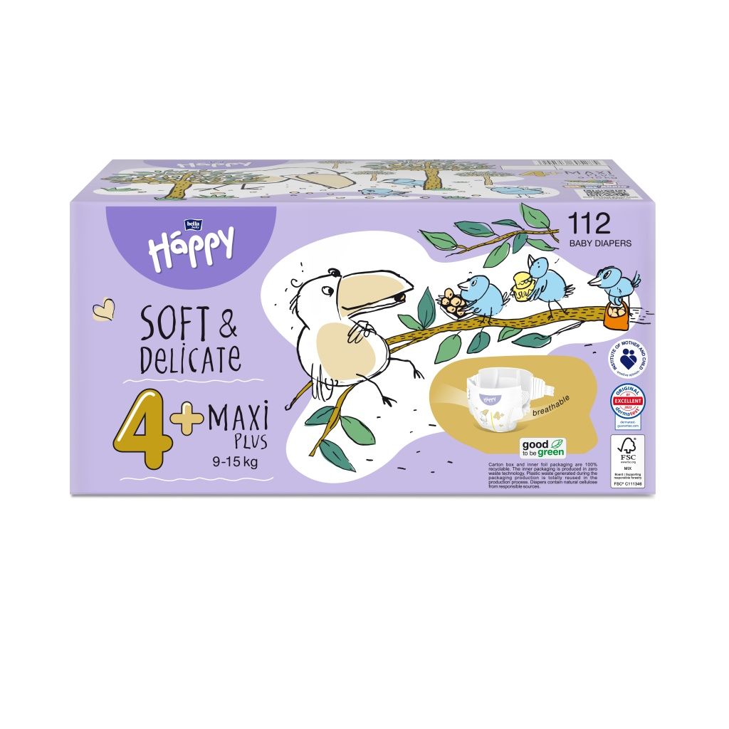 Bella Baby Happy Soft&Delicate 4+ Maxi Plus 9-15 kg dětské pleny box 112 ks Bella