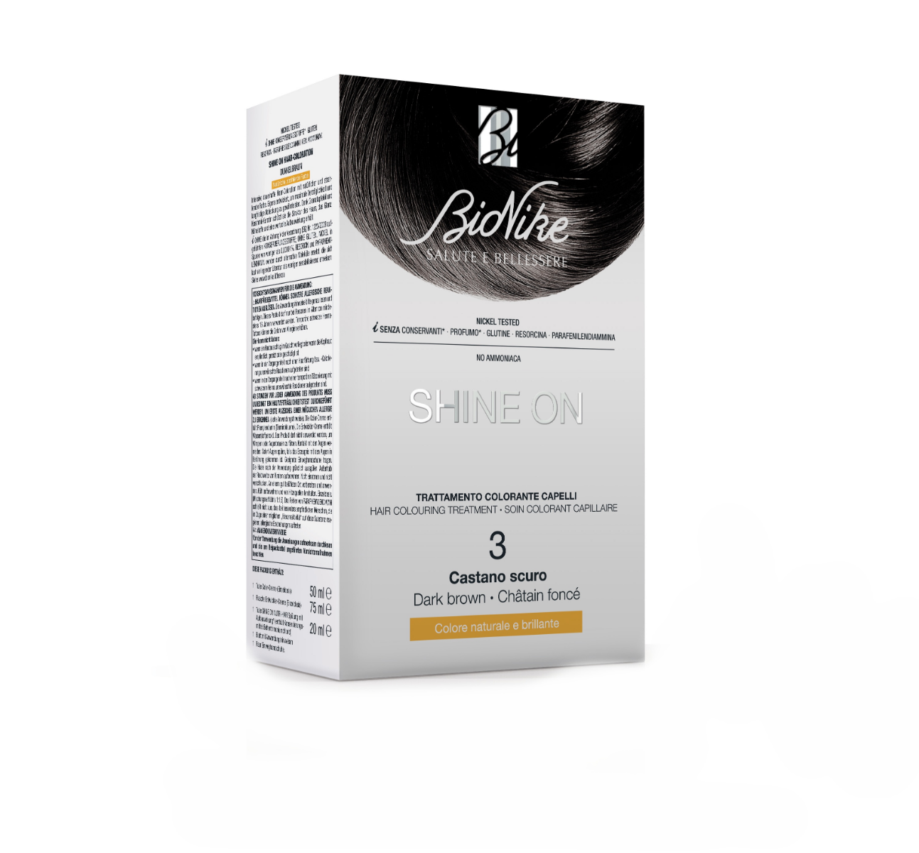 Bionike Shine on hair colouring treatment dark brown barva na vlasy 75 ml tmavě hnědá Bionike