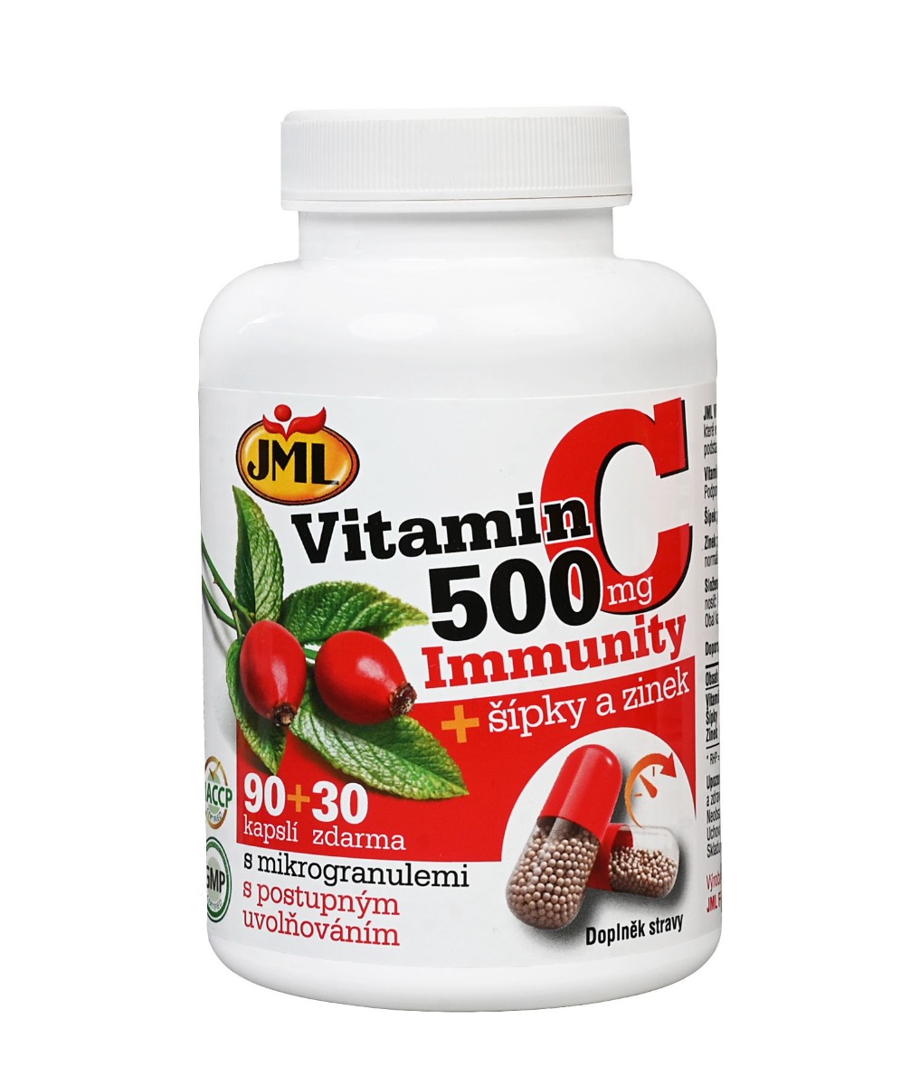 JML Vitamin C 500 mg + šípky a zinek 90+30 kapslí JML