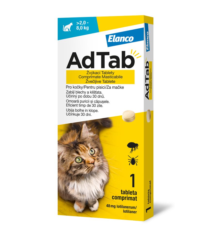 AdTab Žvýkací tablety pro kočky >2-8 kg 48 mg 1 tableta AdTab
