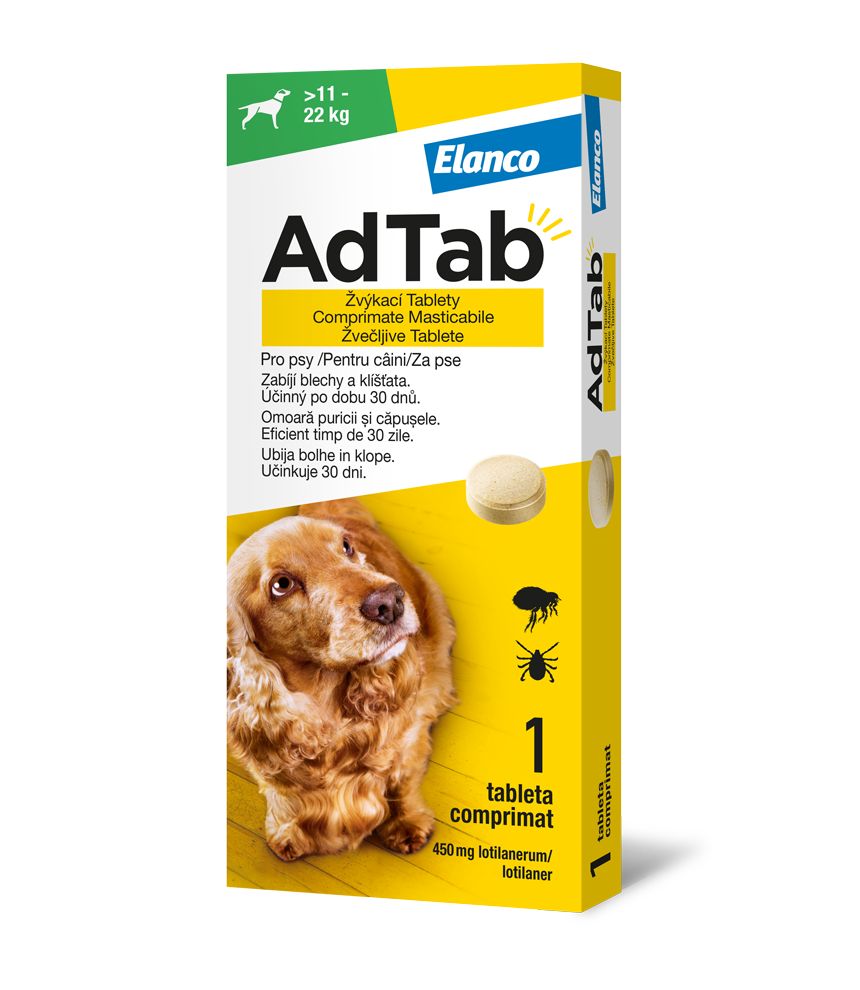 AdTab Žvýkací tablety pro psy >11-22 kg 450 mg 1 tableta AdTab
