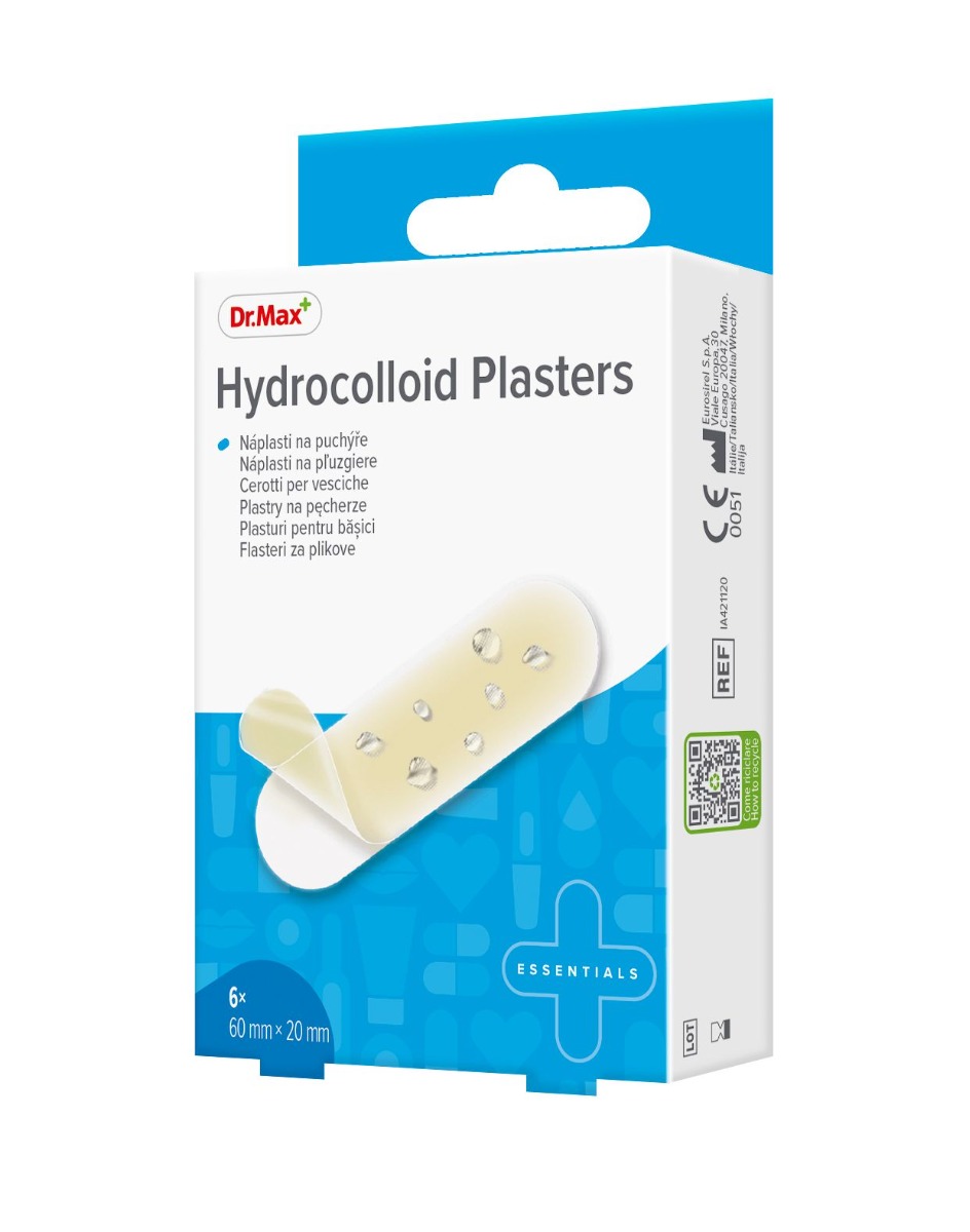 Dr. Max Hydrocolloid Plasters 60 x 20 mm náplasti na puchýře 6 ks Dr. Max