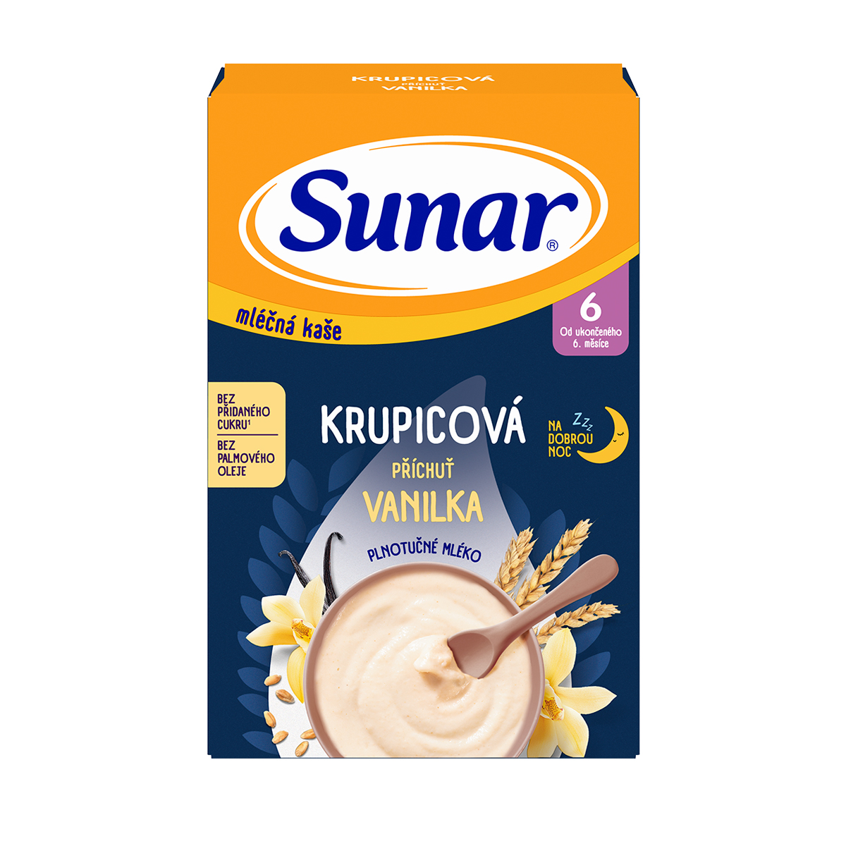 Sunar Mléčná krupicová kaše na dobrou noc vanilková 210 g Sunar