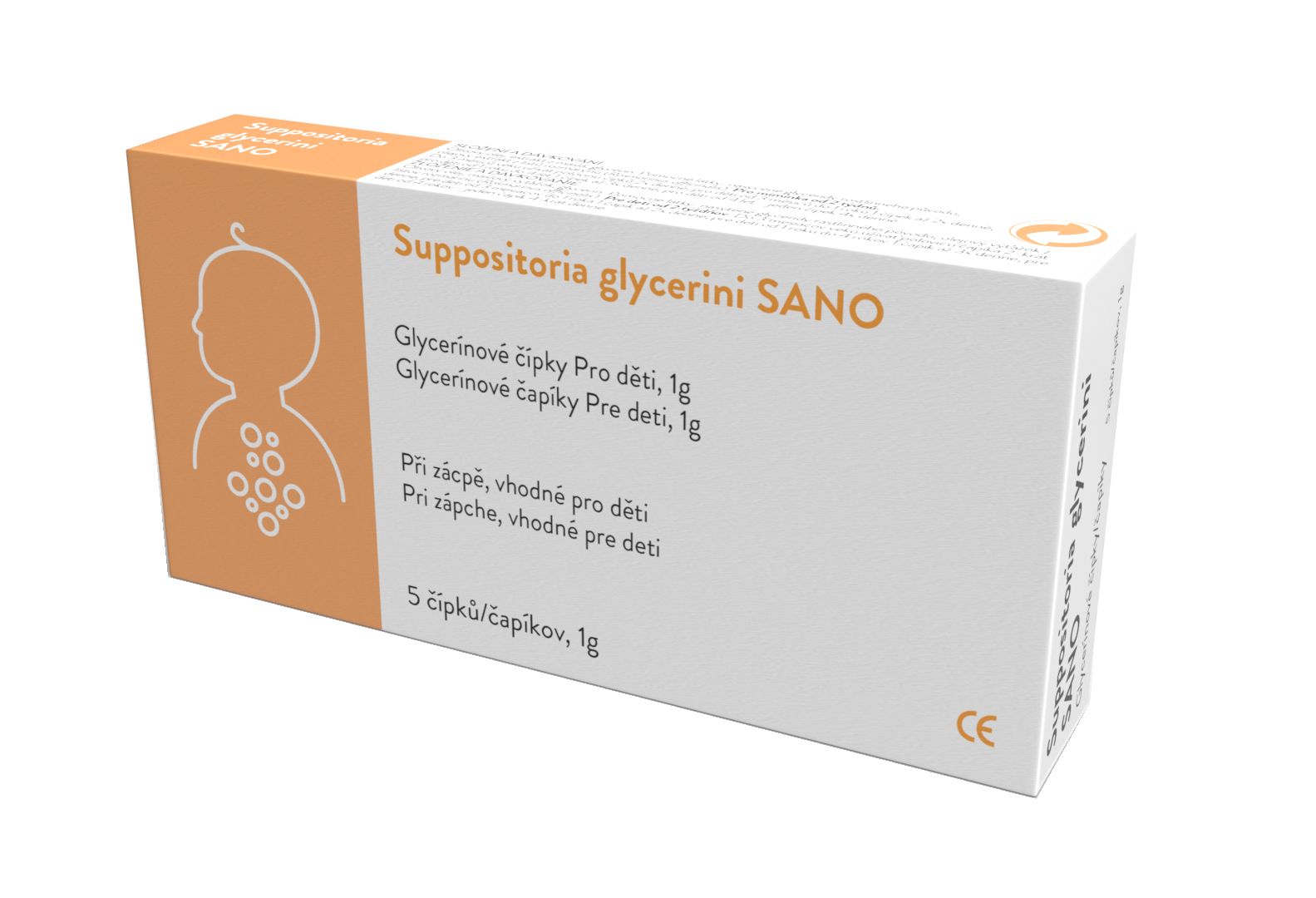 Suppositoria glycerini SANO Glycerínové čípky Pro děti 1 g 5 ks Suppositoria glycerini SANO