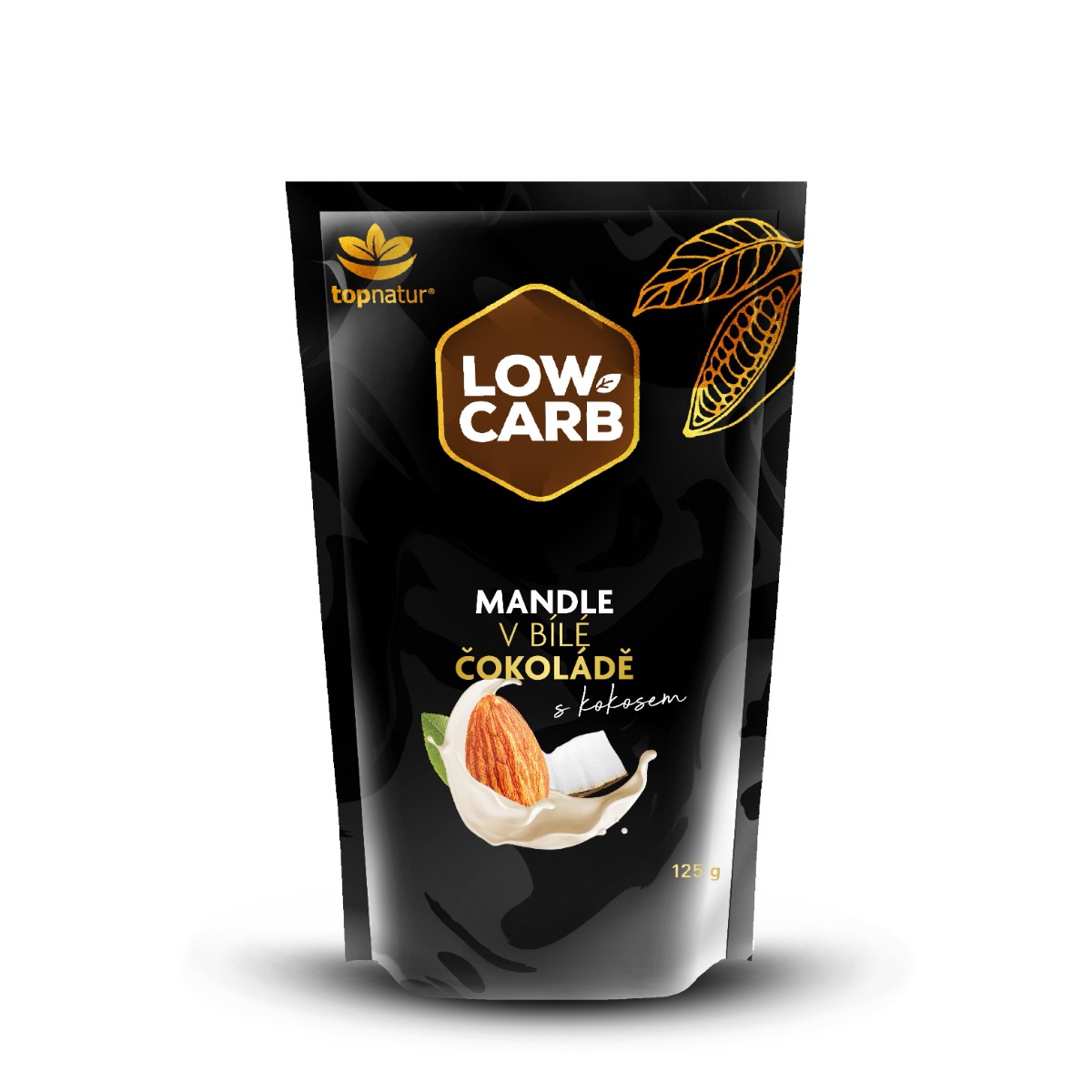 Topnatur Low Carb Mandle v bílé čokoládě s kokosem 125 g Topnatur