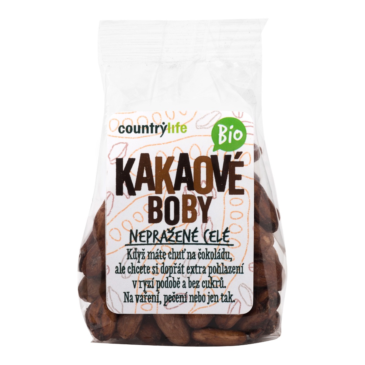 Country Life Kakaové boby nepražené celé BIO 100 g Country Life