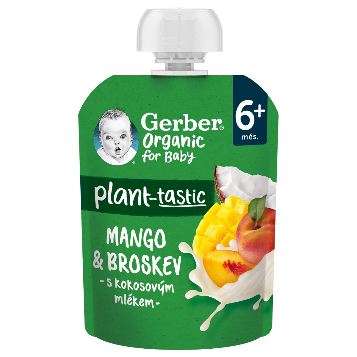 Gerber Organic Ovocná kapsička mango a broskev s kokosovým mlékem 80 g Gerber