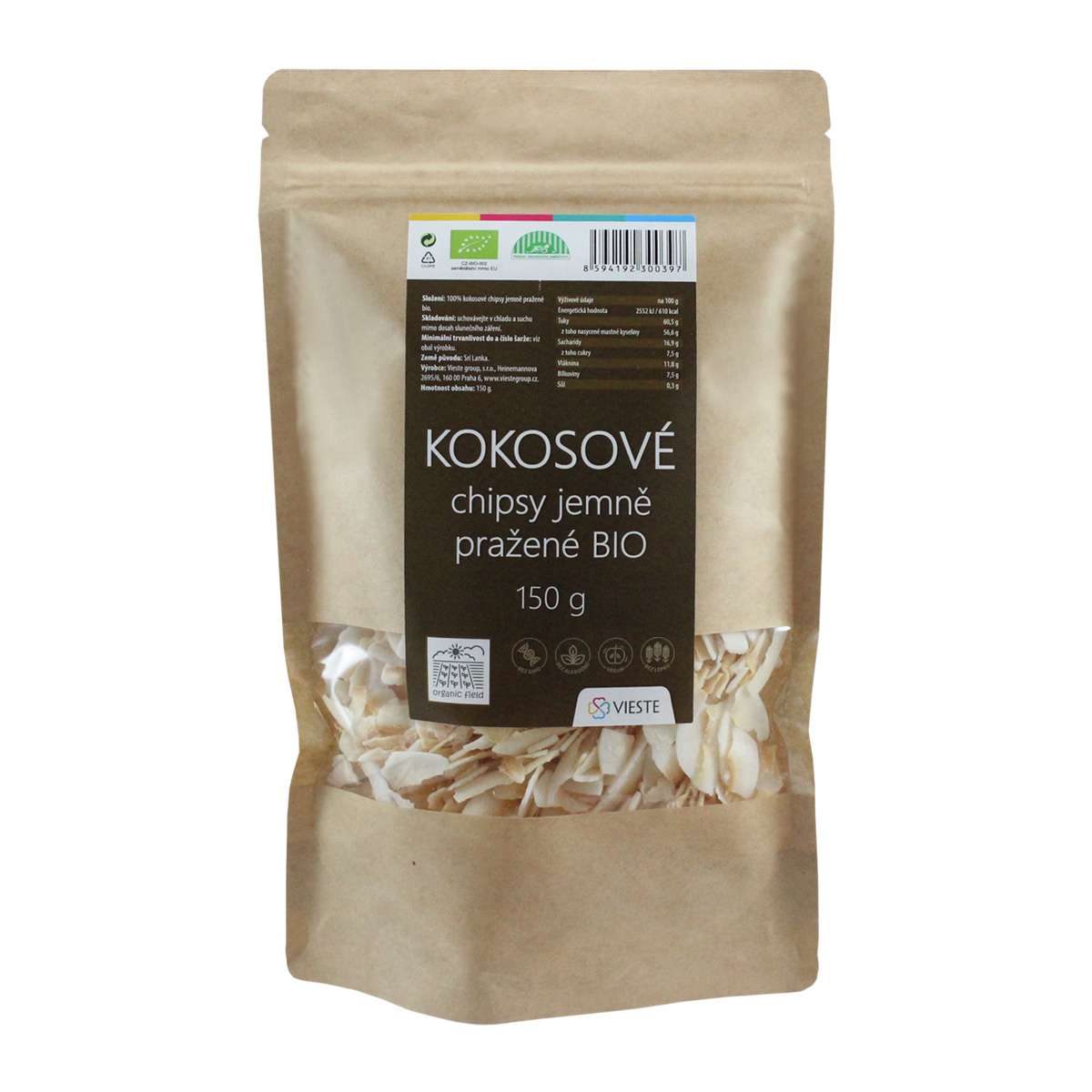 Vieste Kokosové chipsy jemně pražené BIO 150 g Vieste