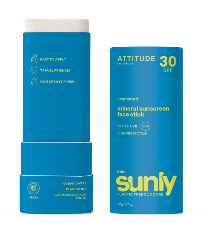 ATTITUDE Sunly Dětská tyčinka na obličej bez vůně SPF30 20 g ATTITUDE