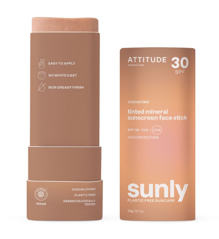 ATTITUDE Sunly Tónovaná tyčinka na obličej bez vůně SPF30 20 g ATTITUDE