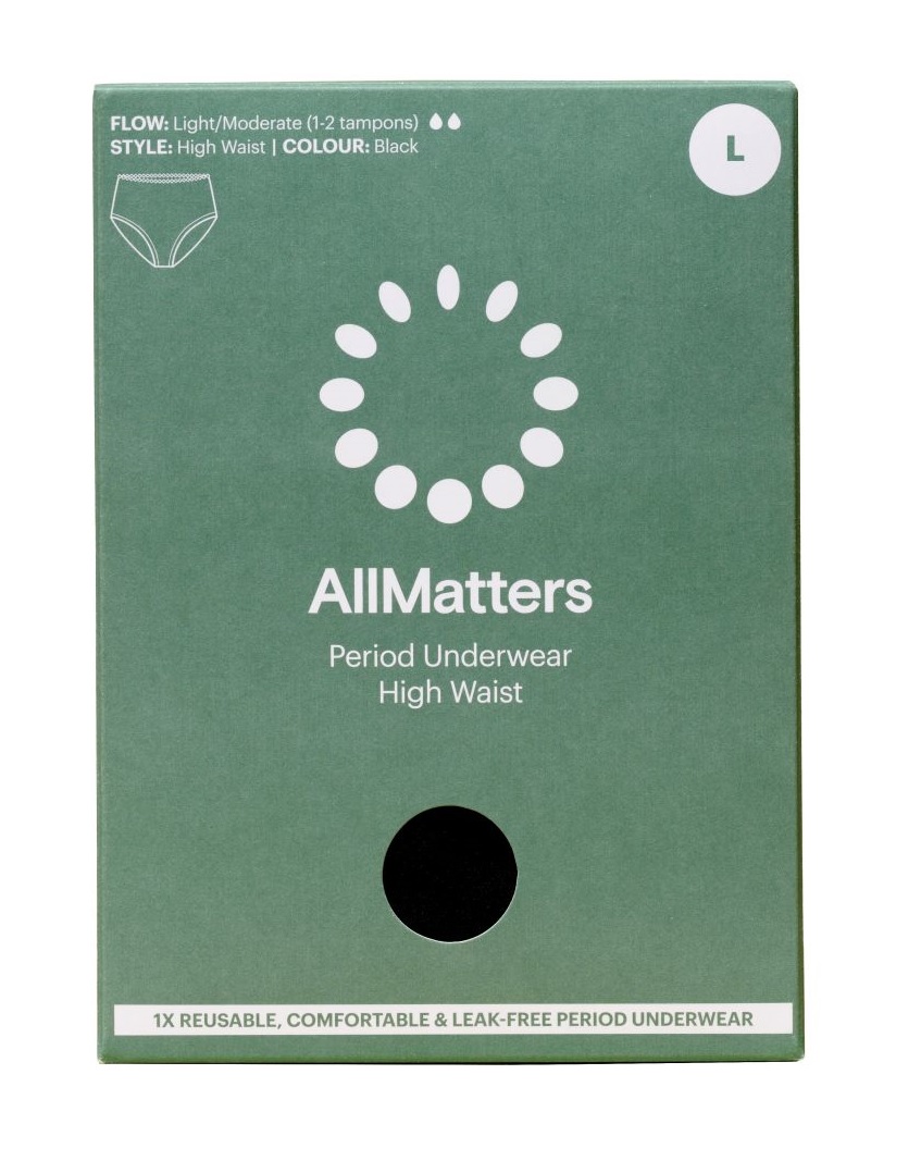 AllMatters Menstruační kalhotky s vysokým pasem vel. L 1 ks černé AllMatters