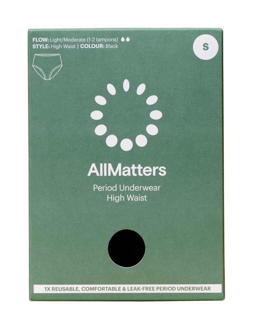 AllMatters Menstruační kalhotky s vysokým pasem vel. S 1 ks černé AllMatters