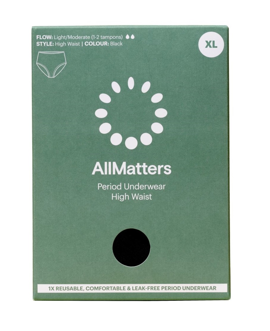 AllMatters Menstruační kalhotky s vysokým pasem vel. XL 1 ks černé AllMatters
