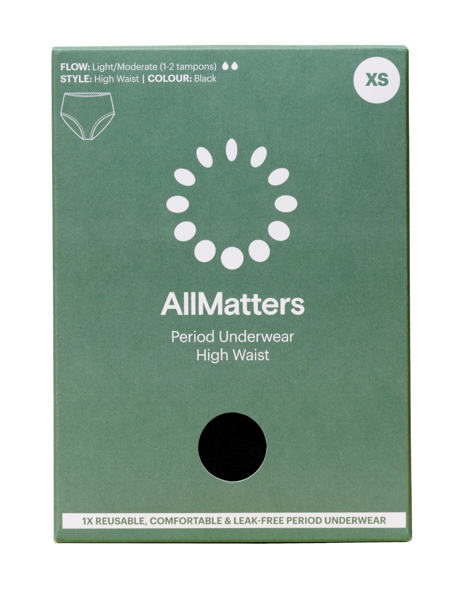 AllMatters Menstruační kalhotky s vysokým pasem vel. XS 1 ks černé AllMatters
