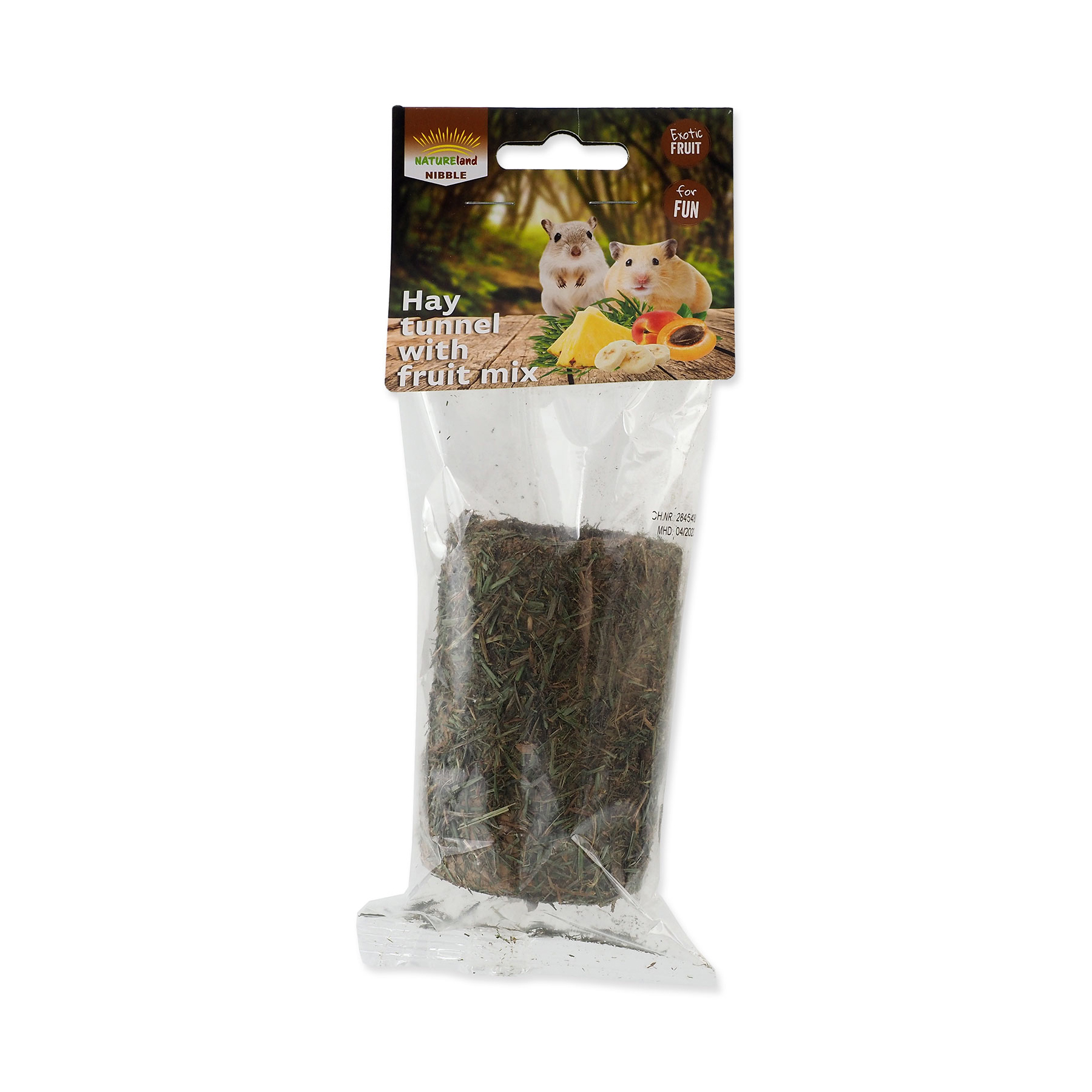 Nature Land Pochoutka Nibble válec ze sena plněný ovocem 125 g Nature Land