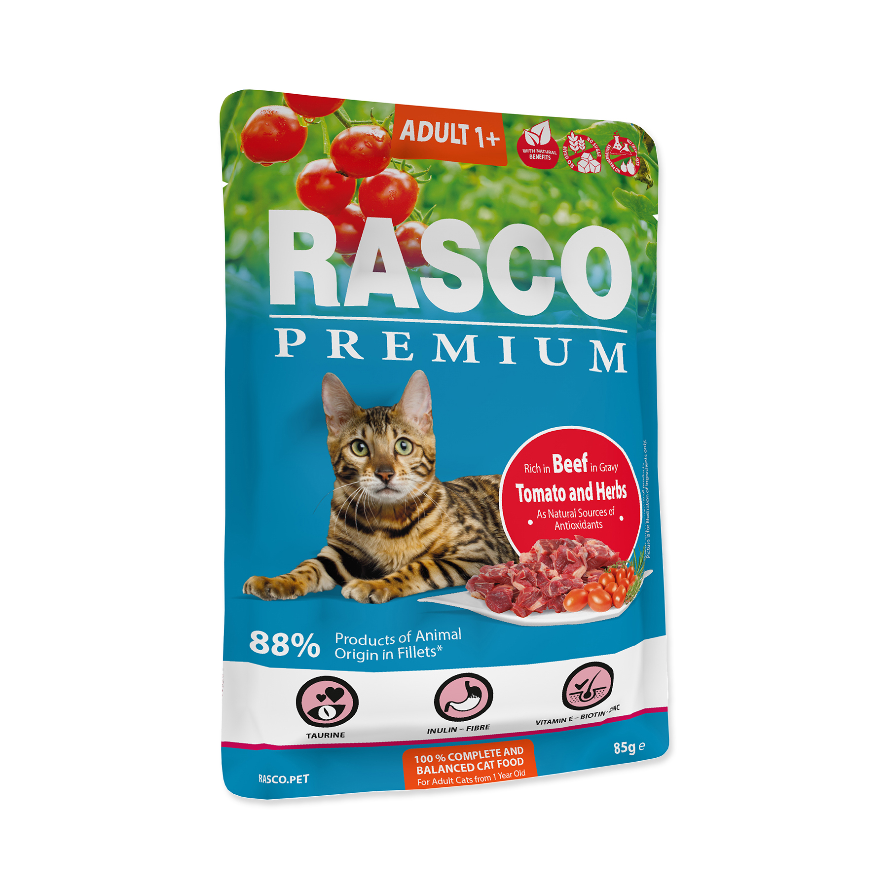 Rasco Premium Adult hovězí s rajčaty a bylinkami kapsička 85 g Rasco Premium